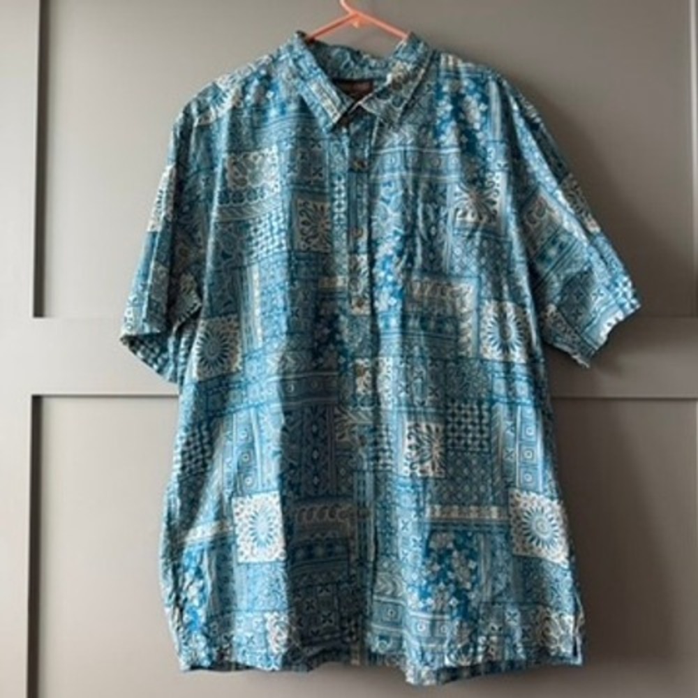 Street‎ Cooke Button Down Hawaiian Shirt Mens 2XL Blue Patchwork Floral Paisley